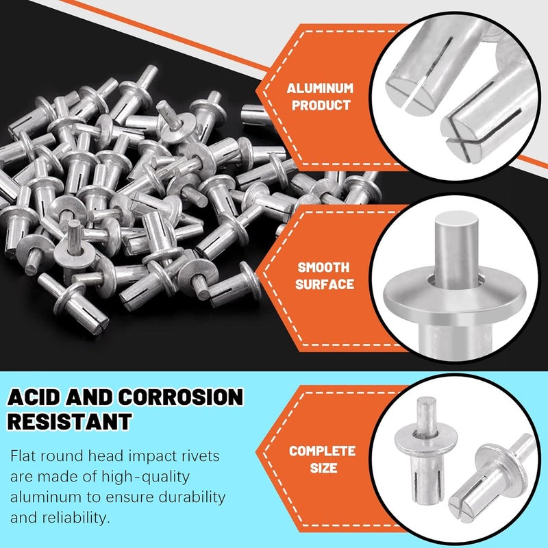 Tanstic 100Pcs M5x11mm Half Round Head Aluminum Core Rivet Drive Rivets Hammer Drive Rivets Knock Type Expansion Aluminum Rivet for Home Industry - Image 3